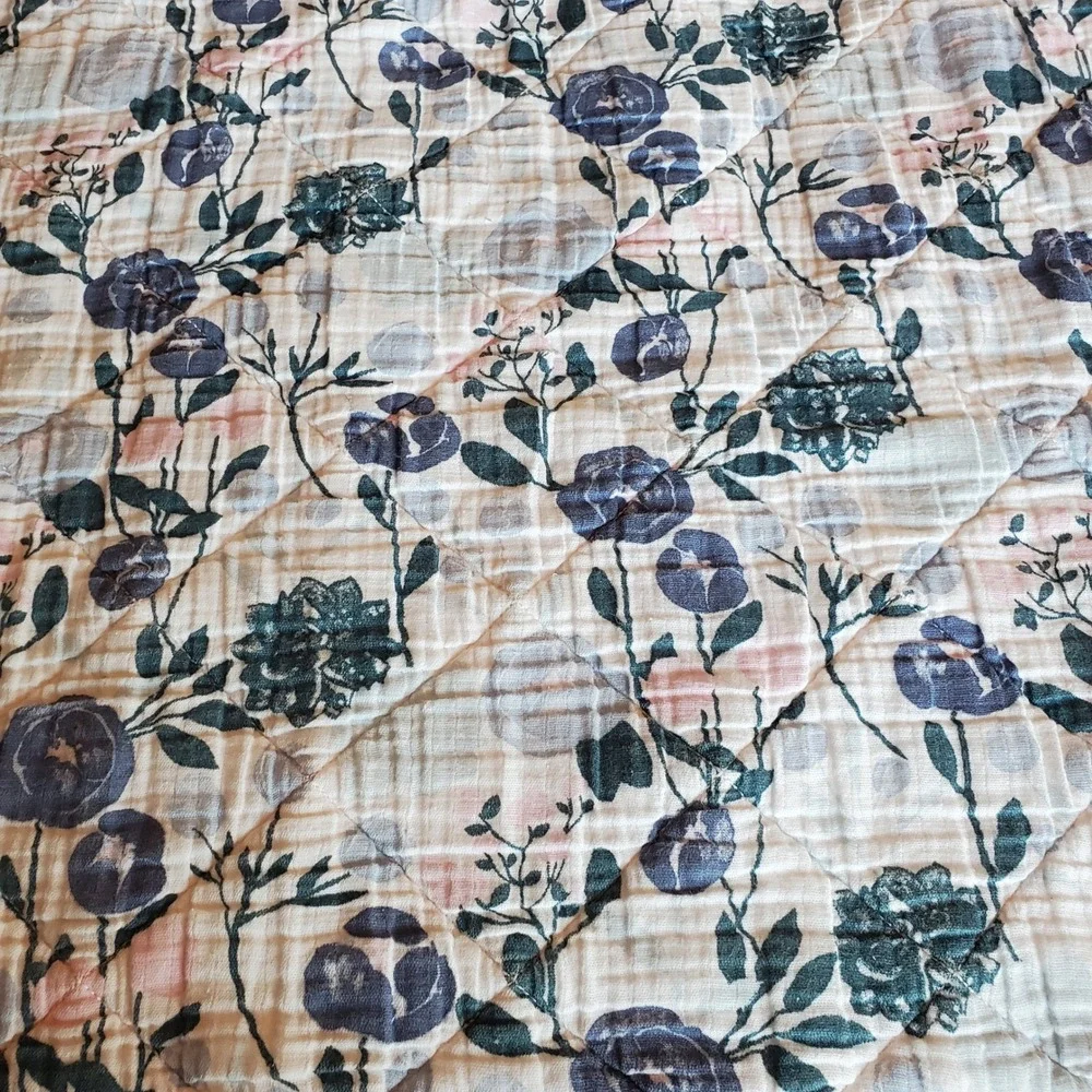 Aden + Anais Essentials Floral Muslin Baby Blanket Pink Blue Quilted 38x47in